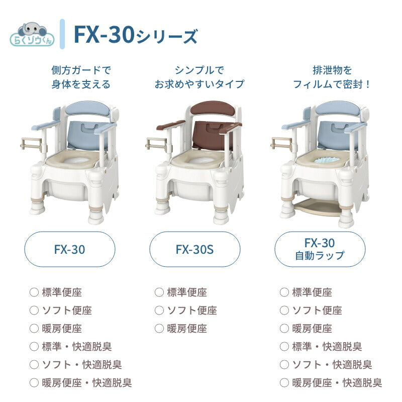安寿 ポータブルトイレ FX-30S (側方ガードなし) らくゾウくん