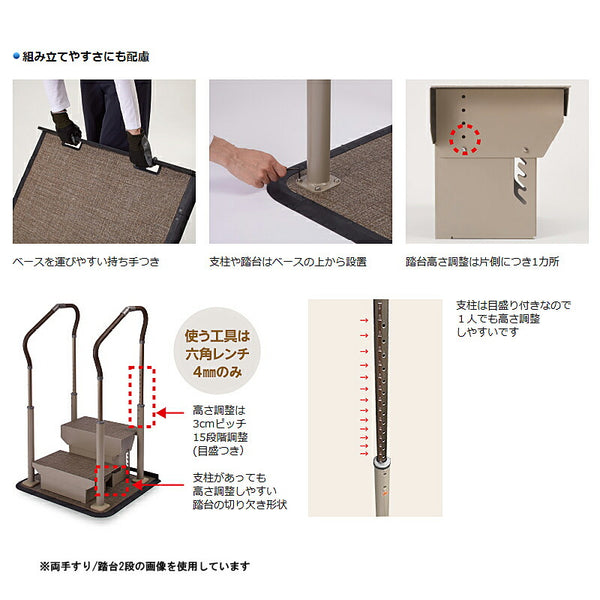 パナソニック エイジフリー 歩行サポート手すり スムーディ ステップサポート 片手すり 踏み台1段 XPN-L80653 介護 介護用品