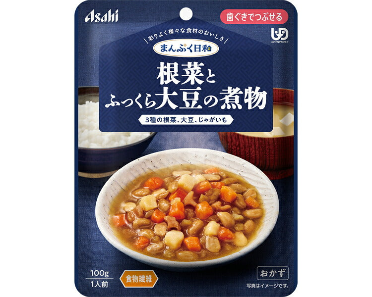 介護食 レトルト やわらか食 まんぷく日和 根菜とふっくら大豆の煮物 100g アサヒグループ食品 ムース食 ミキサー食 歯ぐきでつぶせる 区分2 介護食品 おかず