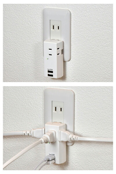 耐雷USBタップ 3個口＋2ポート UA-322SB ホワイト 朝日電器 便利用品 日常生活 介護 介護用品