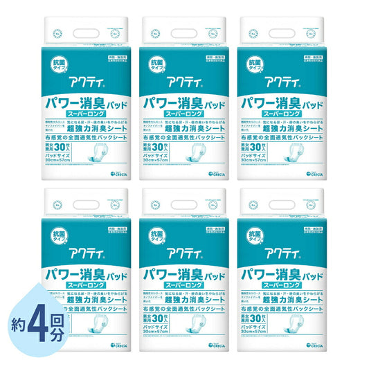 1ケース (6袋) アクティ パワー消臭パッド スーパーロング 30×57cm 約4回分 30枚 ケース (30枚×6パック) 日本製紙クレシア 介護用品 尿とりパッド 尿漏れパッド 男女兼用 排尿 尿取りパッド パッドタイプ