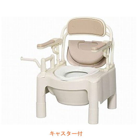 安寿 ポータブルトイレ FX-CPはねあげ “はねあげちびくまくん” キャスター付 870-074 アロン化成 (ポータブルトイレ 肘付き椅子 プラスチック 椅子 キャスター付き) 介護用品