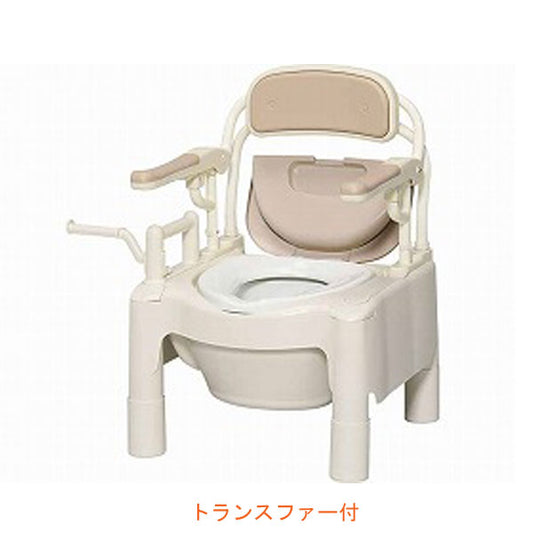 安寿 ポータブルトイレ FX-CPはねあげ “はねあげちびくまくん” トランスファー付 870-072 アロン化成 (ポータブルトイレ 肘付き椅子 プラスチック 椅子 スライドボード) 介護用品
