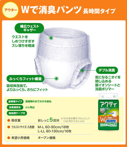 アクティ Wで消臭パンツ 長時間型タイプ M-L L-LL 日本製紙クレシア 介護用品