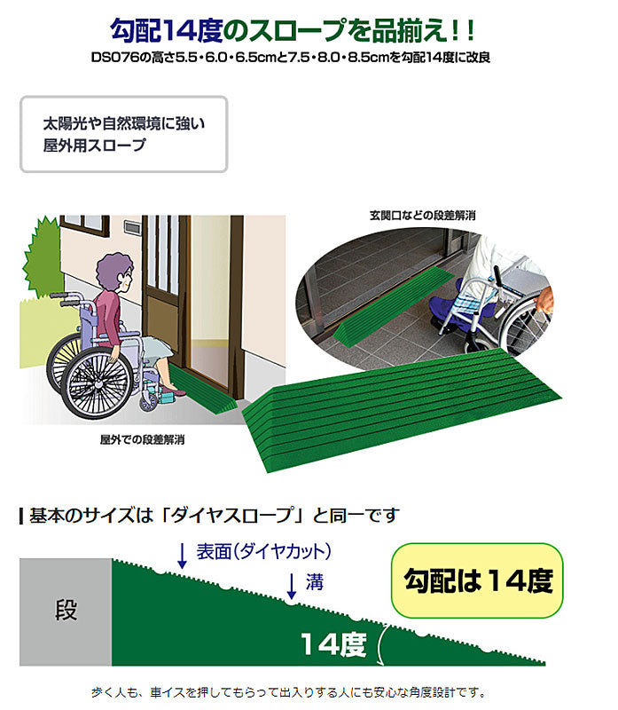 段差解消スロープ ダイヤスロープN屋外用 DSO-76Nシリーズ DSO76N-55 (幅76cm×高さ5.5cm) シンエイテクノ (転倒防止 介護 屋外) 介護用品