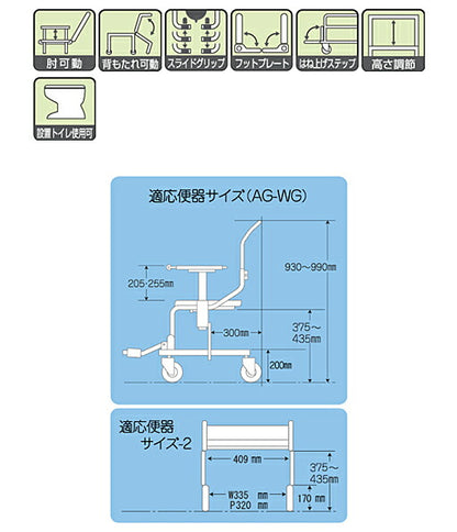 （代引き不可）睦三 シャワーキャリー AG No.5320 AG-WG 4輪キャスタータイプ ステンレスダブルロック 介護用品
