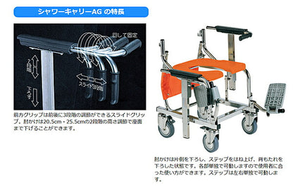 (代引き不可) シャワーキャリーAG 後輪12インチタイプ 樹脂ダブルロック No.5822 AG-LPG 睦三  (お風呂 椅子 浴用椅子 介護) 介護用品