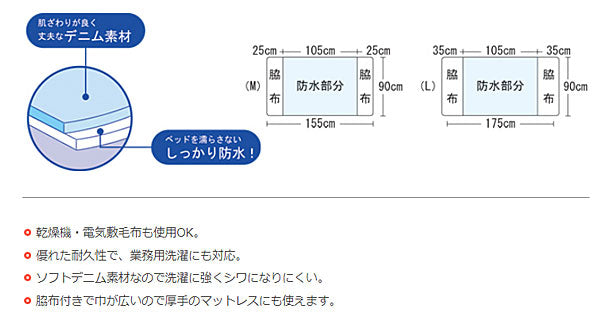 耐熱防水デニムシーツ 108062CD　108062CB L ピジョンタヒラ (介護 防水 シーツ 寝具 シーツ デニム生地) 介護用品