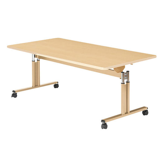 (代引き不可) 昇降フラップテーブル UFT-TT1690-M メープル 幅160cm 介援隊 (キャスター付 高さ調節 施設) 介護用品