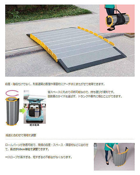 (代引き不可)車いす用スロープ 段ない・ス ロールタイプ 630-60 長さ60cm シコク (車椅子 スロープ 段差解消スロープ 屋外用 段差スロープ コンパクト 介護 スロープ) 介護用品