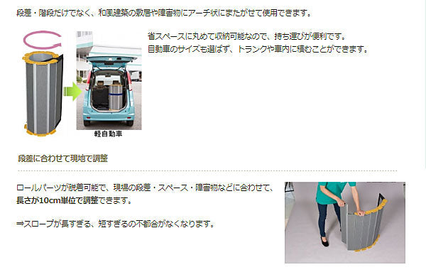 (代引き不可)車いす用スロープ 段ない・ス ロールタイプ 630-290 長さ290cm シコク  (車椅子 スロープ 段差解消スロープ 屋外用 コンパクト) 介護用品