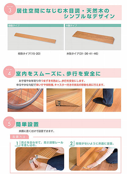 (代引き不可) 屋内用スロープ 段ない・ス ショート 629-065  80×19.3×高さ4.6〜5cm 木製タイプ シコク (転倒防止 段差スロープ 段差プレート 段差解消スロープ 介護 用 スロープ) 介護用品