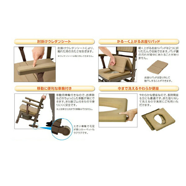 (法人様限定 代引き不可) たため〜る 肘はね上げタイプ 8050 ウチヱ (ポータブルトイレ ソフト便座 キャスター付) 介護用品