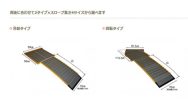 代引き不可)車いす用スロープ 段ない・ス 踊り場分割タイプ 628-210 長