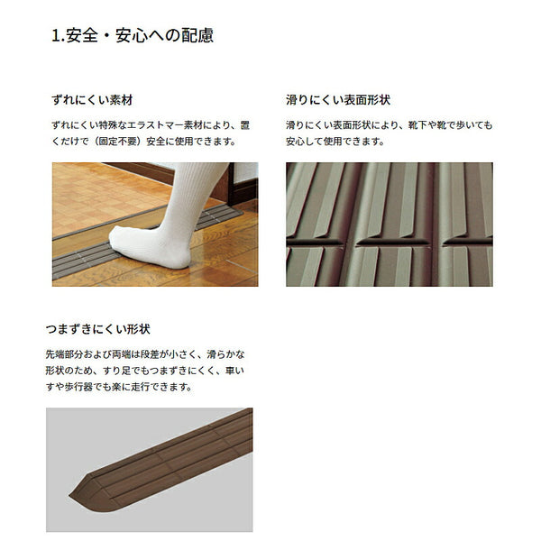 インタースロープ 76cm幅 高さ1.0cm MSRP1076 幅76×奥行3×高さ1cm モルテン (転倒防止 エラストマー 段差解消) 介護用品