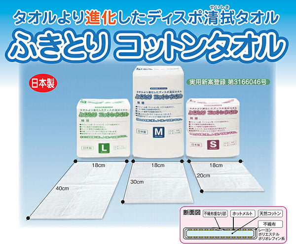 ふきとりコットンタオル  L  FK-5040  50枚入 ミニパック (介護 拭き取り 清拭) 介護用品