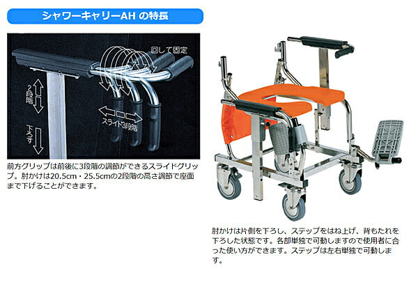 (代引き不可) シャワーキャリー AH-PG No.6722 (4輪) 樹脂ダブルロック 睦三 (お風呂 椅子 浴用椅子 介護) 介護用品