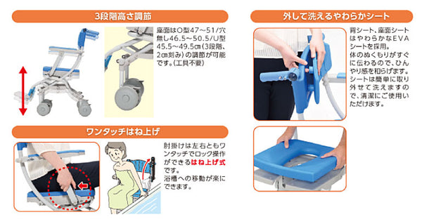 (法人様限定 代引き不可) シャトレチェアC 4輪自在タイプ 穴無しシート STR6201 ウチヱ (お風呂 椅子 浴用 シャワーキャリー 折りたたみ) 介護用品