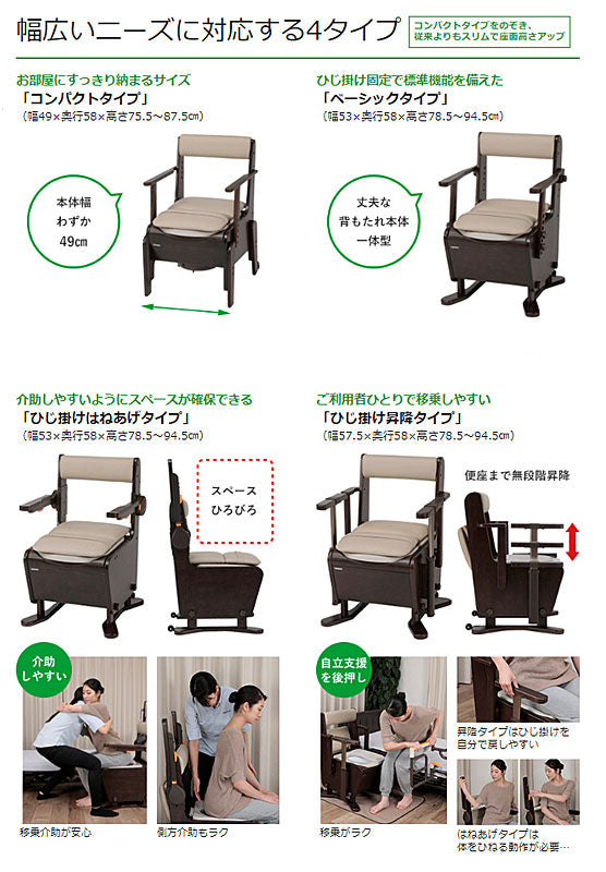 パナソニック エイジフリー 家具調トイレ 座楽 ひじ掛けはねあげ PN-L23406 PN-L23406MB プラスチック便座 (ポータブルトイレ  肘付き椅子 プラスチック 椅子 キャスター付き) 介護用品