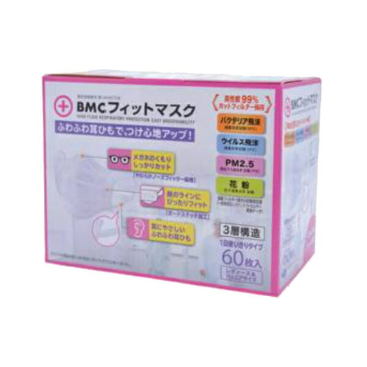 使い捨てマスク BMCフィットマスク レディース＆ジュニア 60枚入 ビー・エム・シー 施設 病院 感染対策商品 介護用品